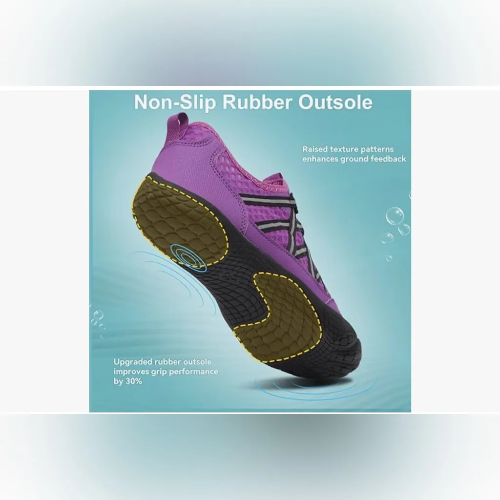 NEW Barefoot Water Shoes Wide Toe Box Lightweight Quick Dry Aqua Socks 7W/6M Purple Size 7 - Image 7