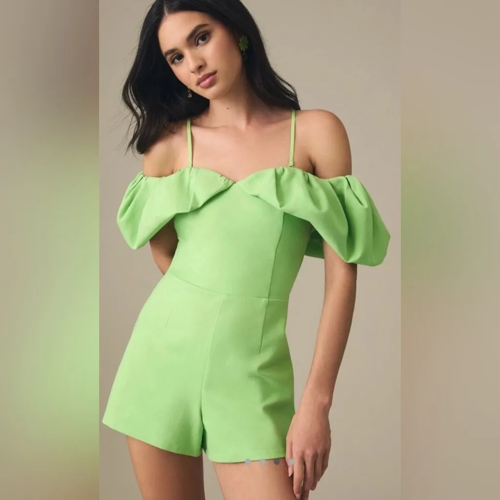 Elliatt Lime Green Off Shoulder Ruffle Romper NWT Size Small $270 Retail - Image 3