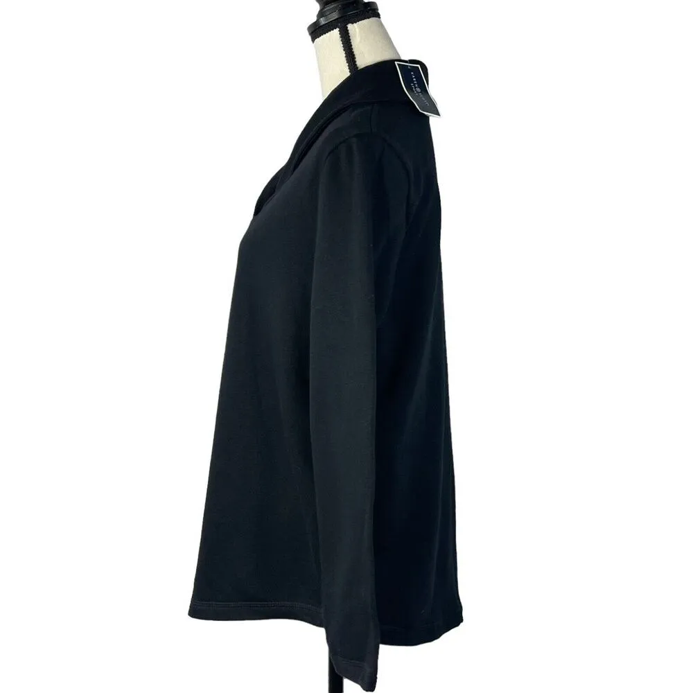 Karen Scott Sport Small Fleece Sweatshirt Long Sleeve V-Neck Collared Black New - Image 5