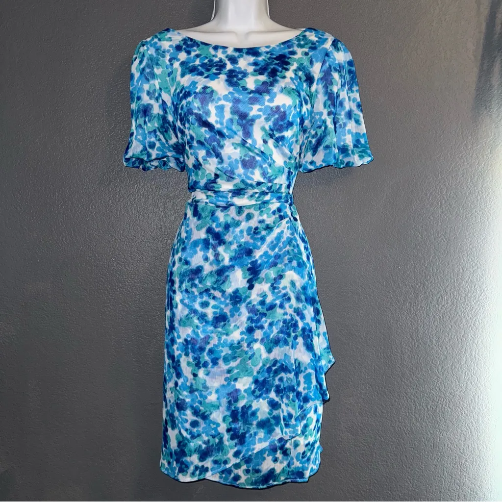 DKNY New w Tags Blue Floral Short Sleeve Spring Easter Dress Womens Large 12 - Image 8