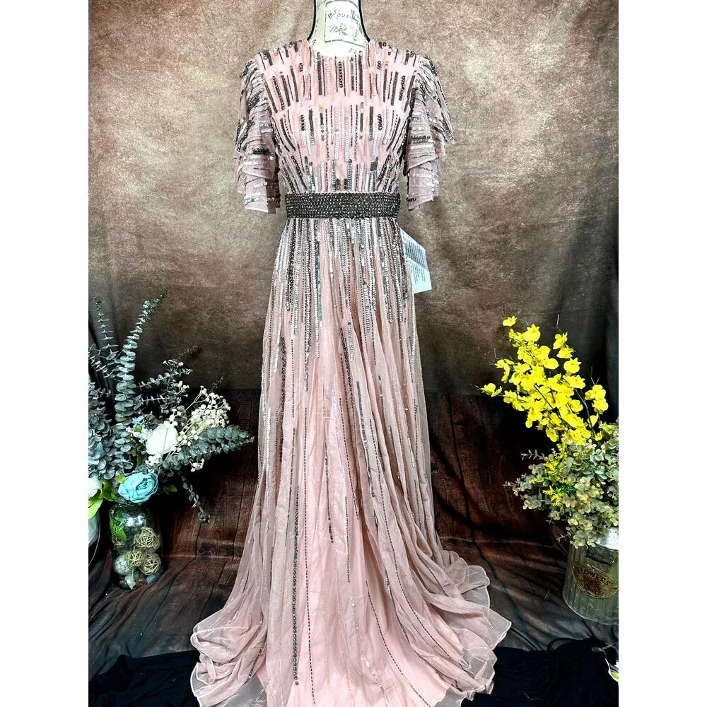 Mac Duggal Embellished Full Length Layered Sleeve Gown Vintage Rose 4 - Image 5