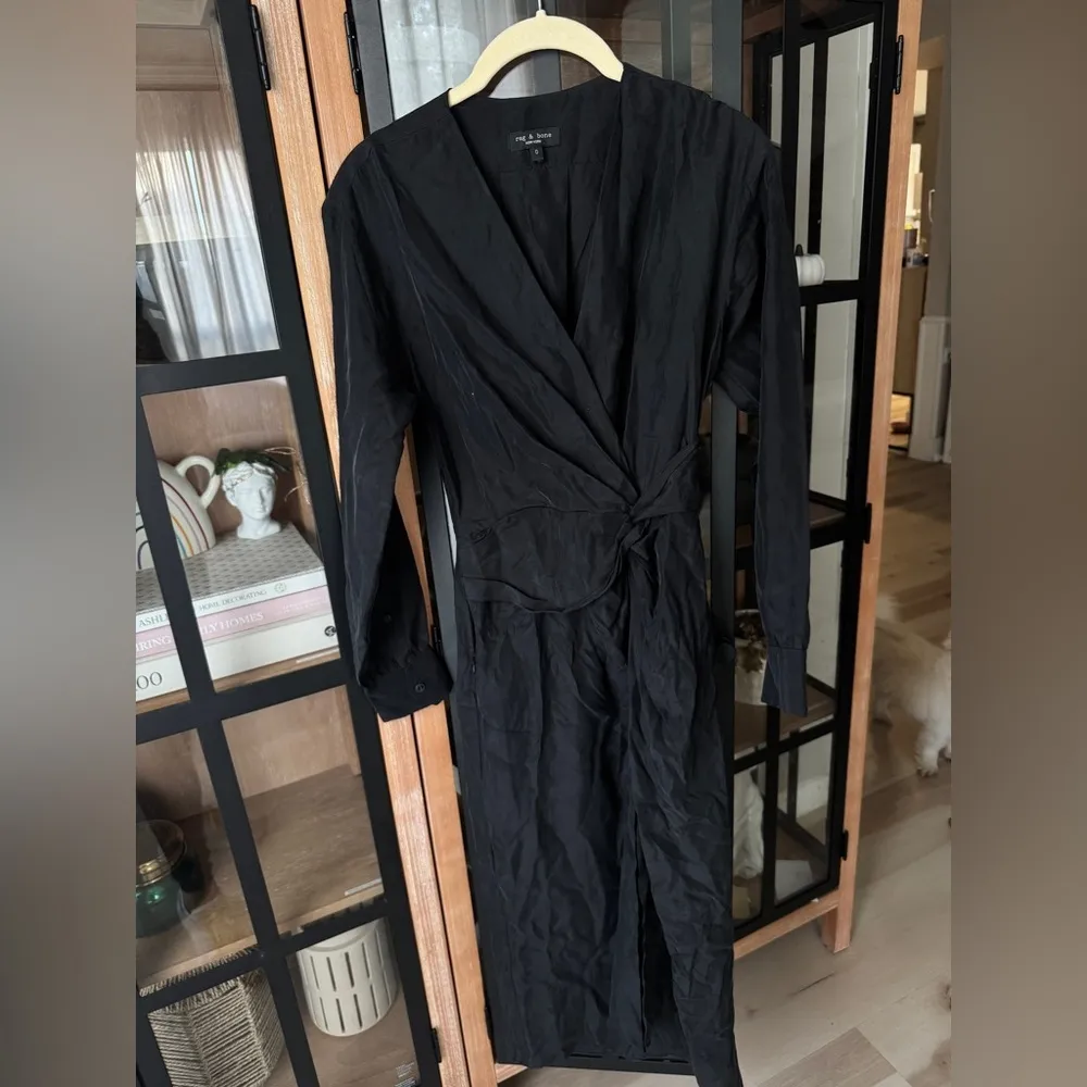 Rag & Bone Silk Midi Dress amber slit knot front long sleeve v-neck grunge 90s - Image 2