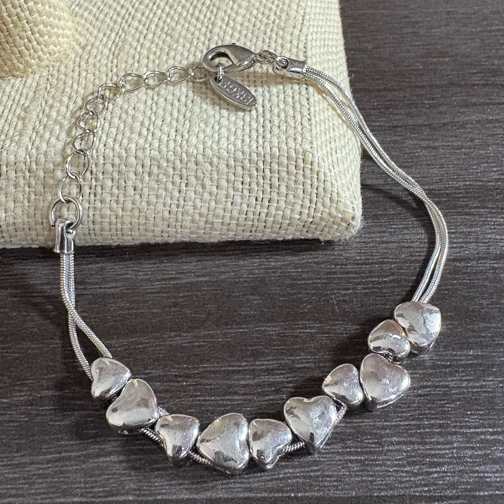 18K Gold Plated Heart Slider Silver Bracelet - Image 2