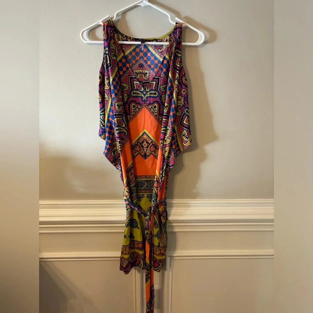 Boho Hale Bob Silk belted caftan mini dress size small - Image 9