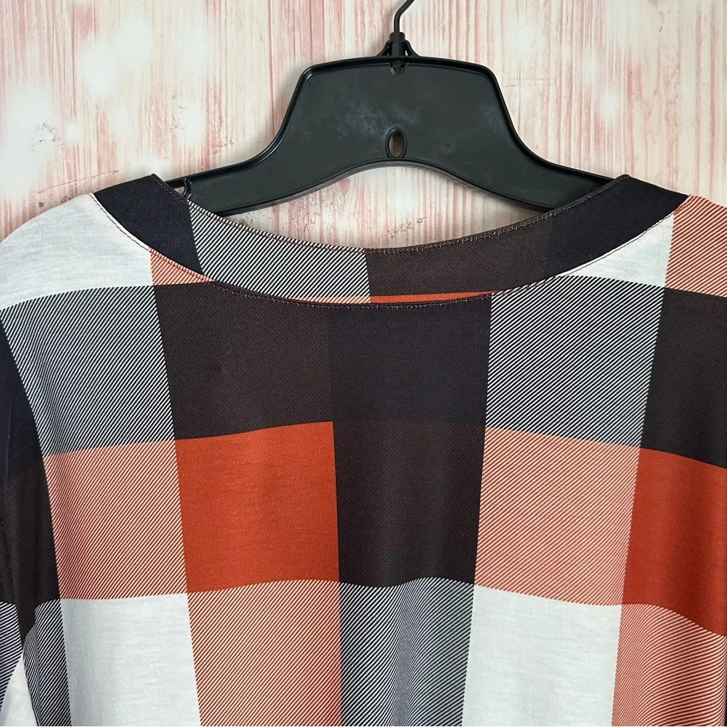 Amazon Cnlinkco Brown & Black Plaid V Neck Convertible Sleeve Blouse Size XL - Image 9