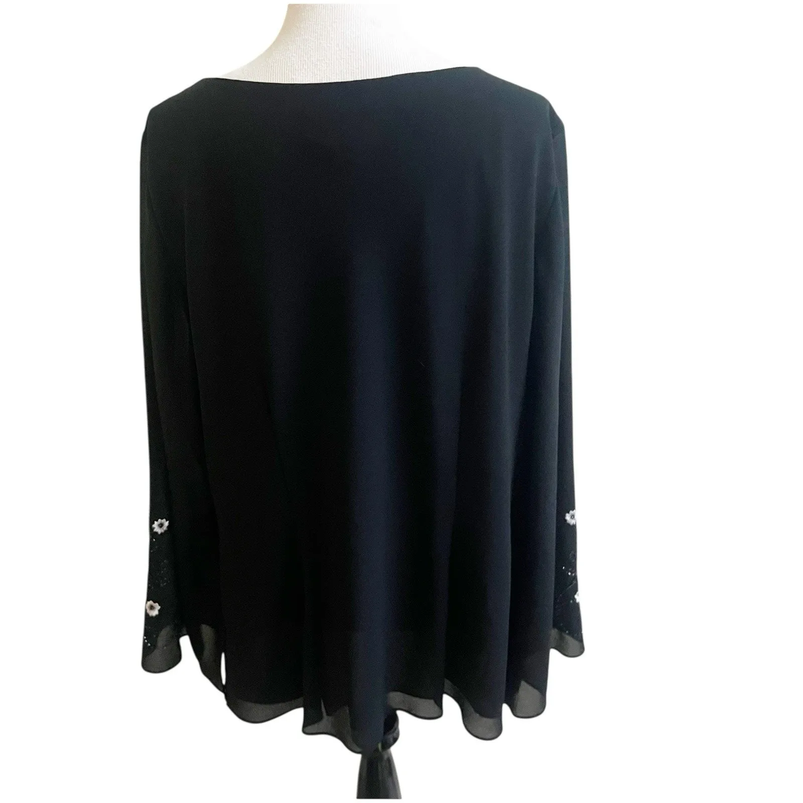 Adriana Papell Cowl Neck Evening Essentials Top Size 3X Beaded Sleeve Black - Image 3