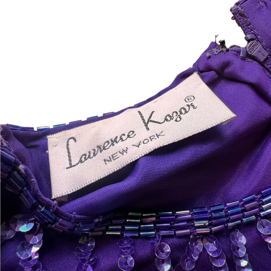 Laurence Kazar Vintage Beaded Purple Sequin Silk Party Dress Size XL in EUC - Image 6