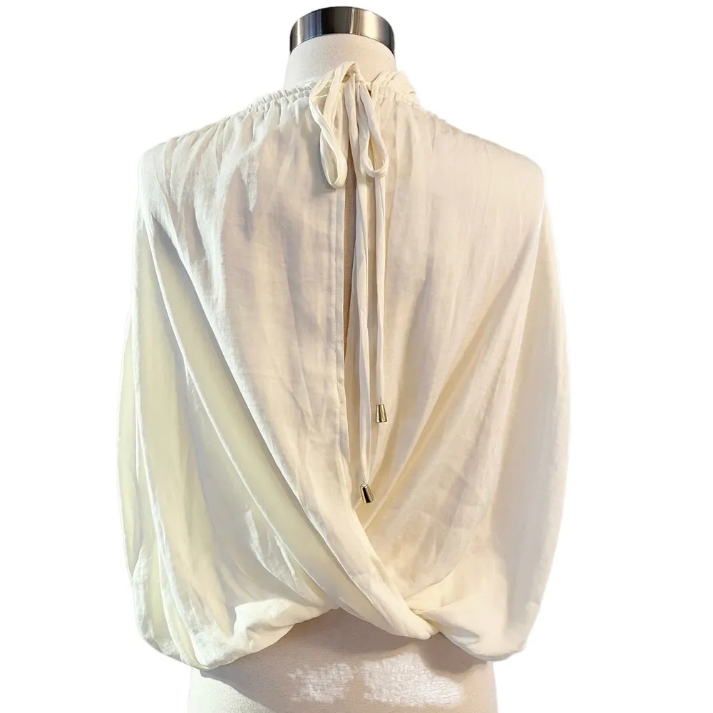 FREE PEOPLE Rachel Silky Top Ivory V-Neck Slinky Jersey Cropped Medium NWOT - Image 12