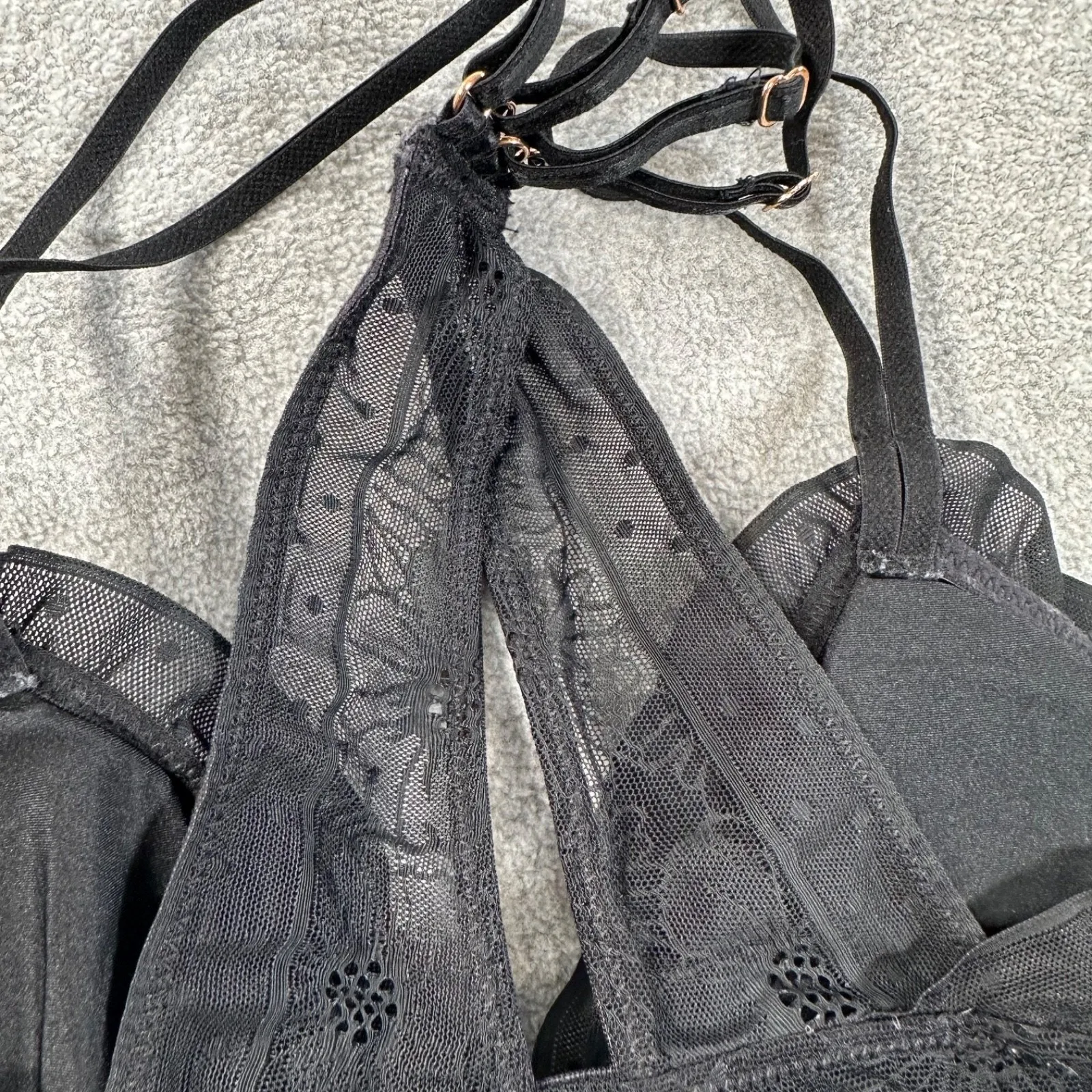 Aerie Black Lace Racerback Bralette Size Small Ruffle Floral Removable Pads - Image 6