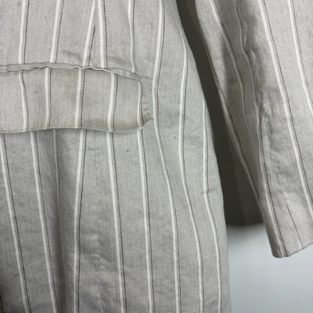 Theory Blazer Double Breasted Tailor Jacket Striped Linen Size 8 - Image 14