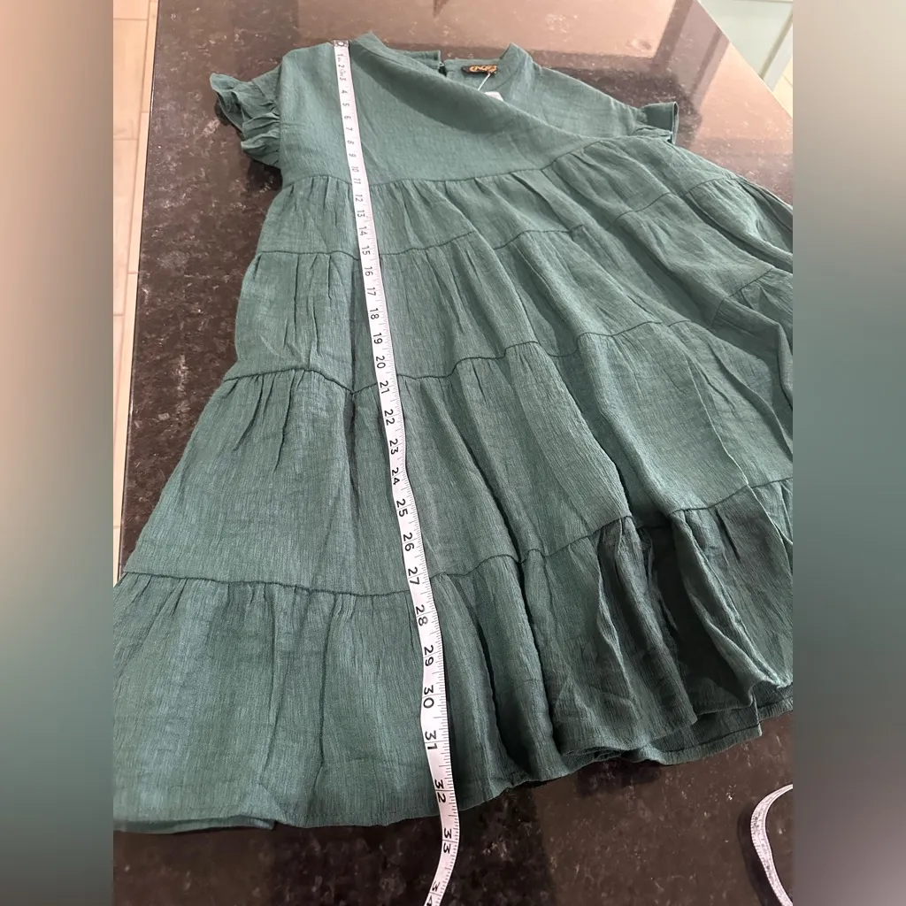 Petal Roz Baby Doll Dark Green Lined Tiered Knee Length Dress NWOT Sz M - Image 8