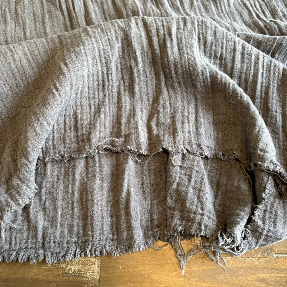 Stark X Gauze Gray Dress Raw Hem Edge Cotton XS V Neck Resort Beach Lightweight - Image 7