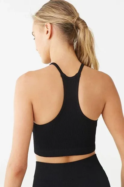 Forever 21 F21 Black Ribbed Athletic Crop Top - Image 4
