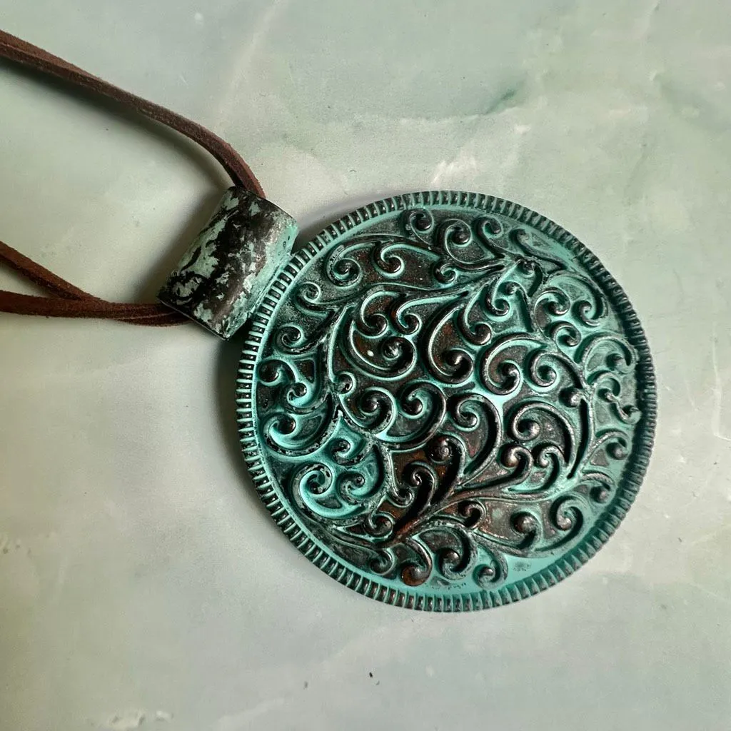 Boho Patina Verdigris Statement Pendant Necklace - Image 5