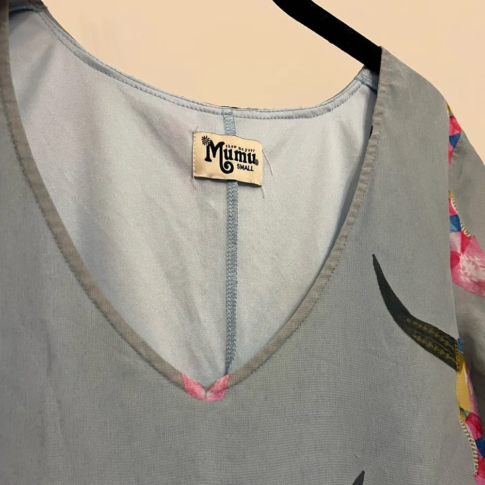 Show Me Your Mumu Kylie Mini Dress Lite Brite Bull Skull Longhorn | Blue | S - Image 9