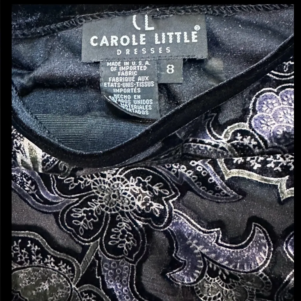 Vtg Carole Little Maxi Dress Womens 8 Black Velvet Burnout Long Sleeves Boho‎ Purple - Image 6