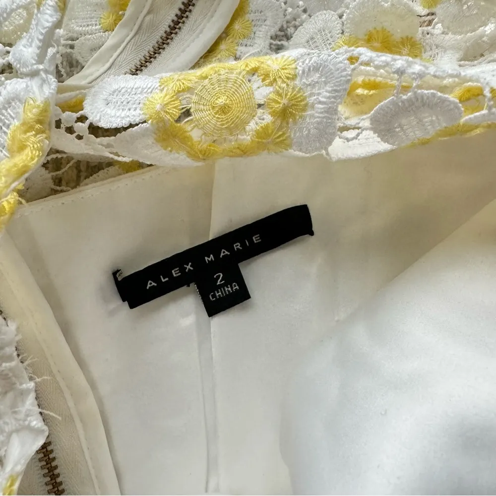 Alex Marie White Yellow Floral Shirt Sleeves Midi Dress Women’s Size 2 - Image 8