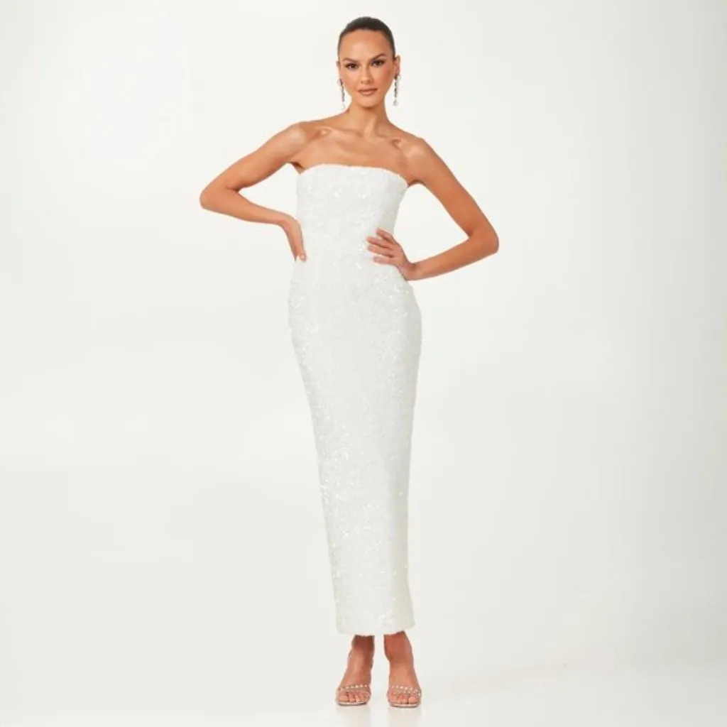 HELSI Leslie Strapless Sequin Column Midi Dress in White Size Medium - Image 10