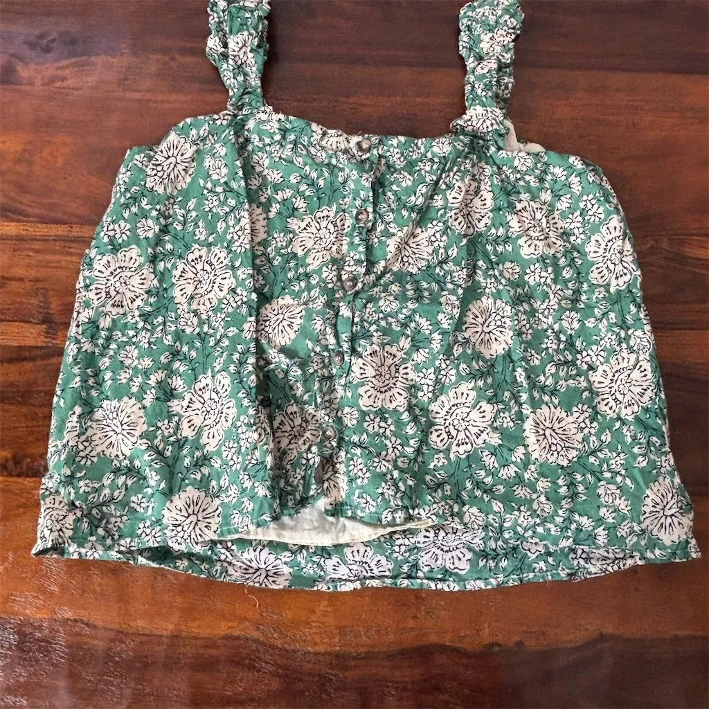 Evereve Women's XL Green Floral Ruffle Tank Top Square Neck‎ Sleeveless - Image 6