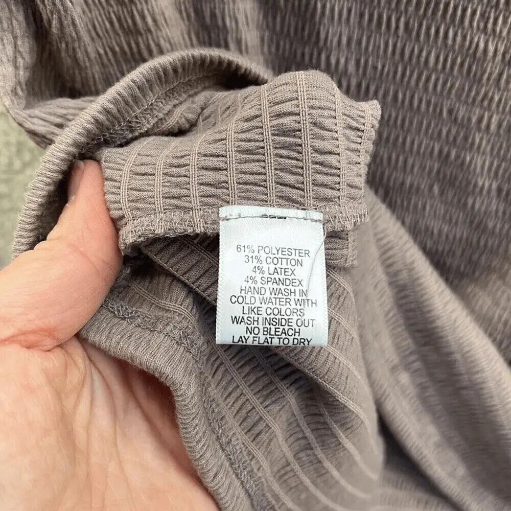 Gibson Look Boxy Pucker Rib Wide Neck Cut Out Top Mocha Size Small b4 - Image 7