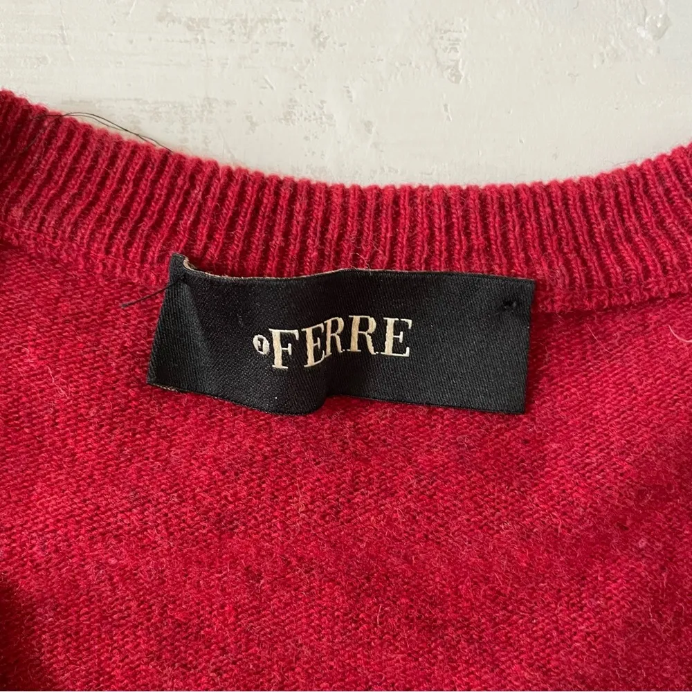 Ferre Ittierre Argyle Diamond Fall Color Thanksgiving Wool Cashmere Sweater L Red Size L - Image 3