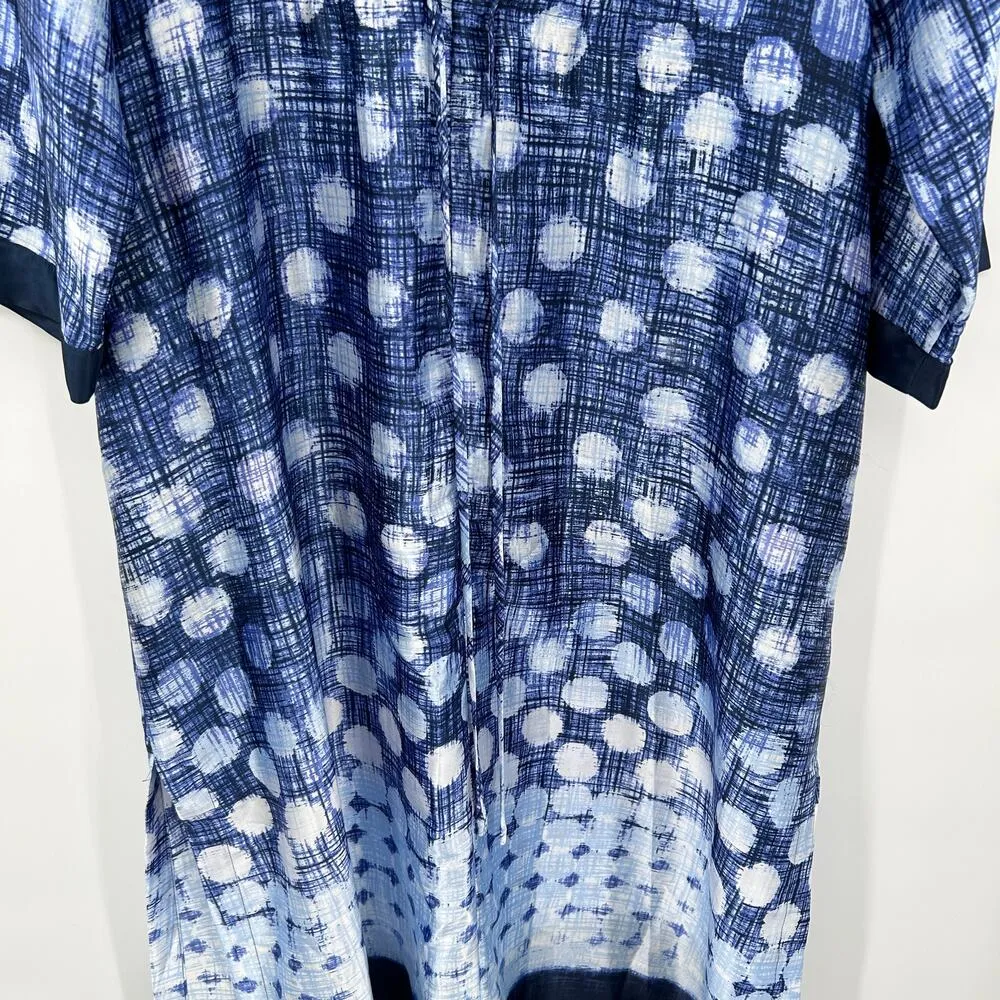 Oscar de la Renta Pink Label Blue Polka Dot Batik Print Caftan Coverup Robe - Image 3