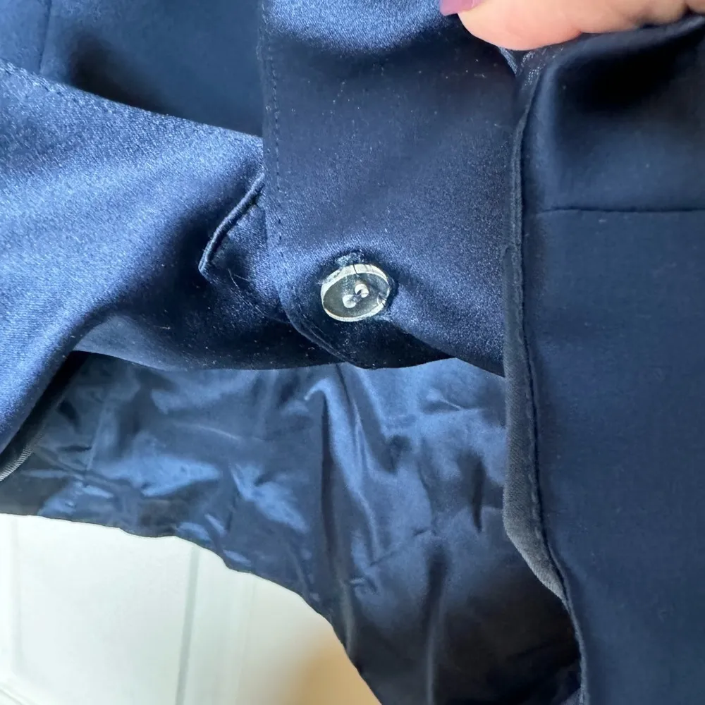 WATTERS AND WATTERS NWT Vintage Navy Satin Dress Top Rhinestone Buttons Size 10 Blue - Image 8