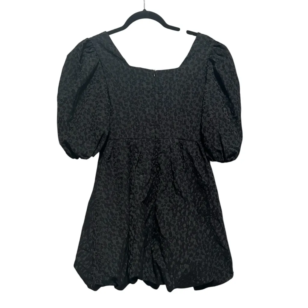 Sister Jane Black Jacquard Puff Sleeve Bubble Skirt Mini Dress - Image 3