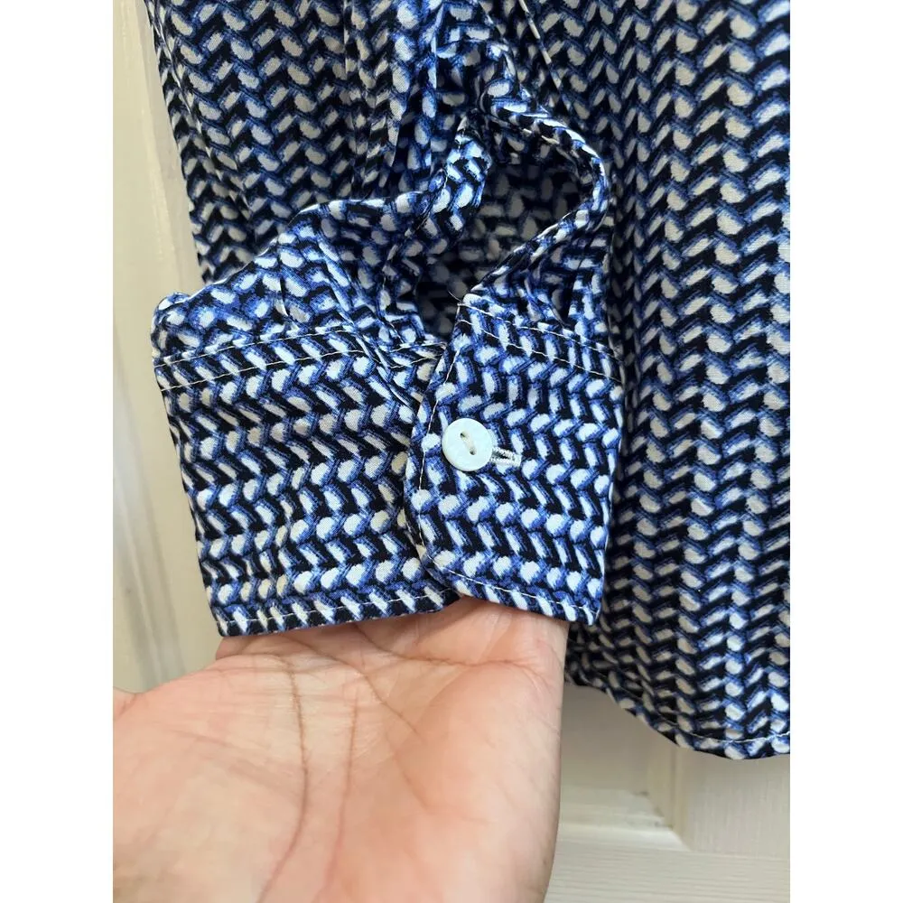 Foxcroft Shaped Fit Blue Geometric Print Rayon Button Down Shirt Size 14 - Image 5