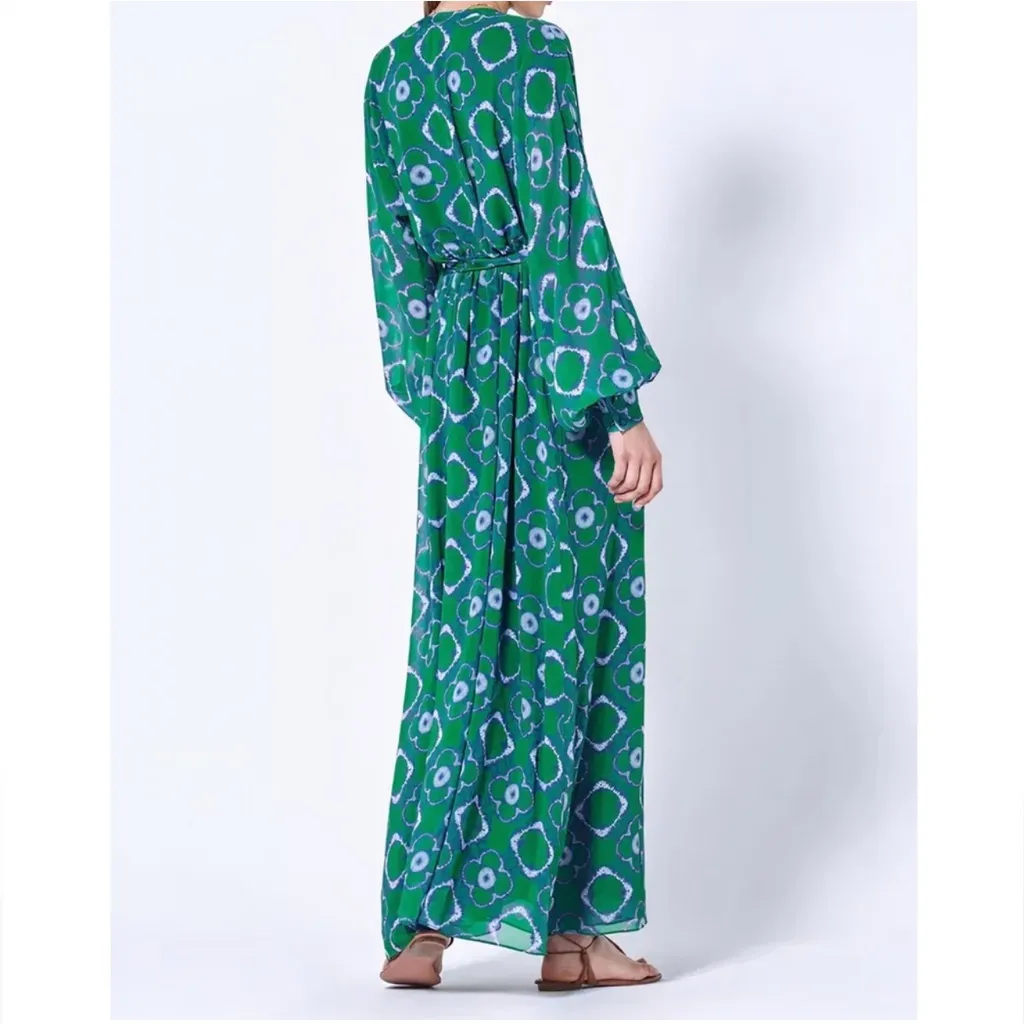 Alexis Women’s Skarla Green Belted Geometric Floral Long Sleeve Maxi Dress Sz S - Image 6