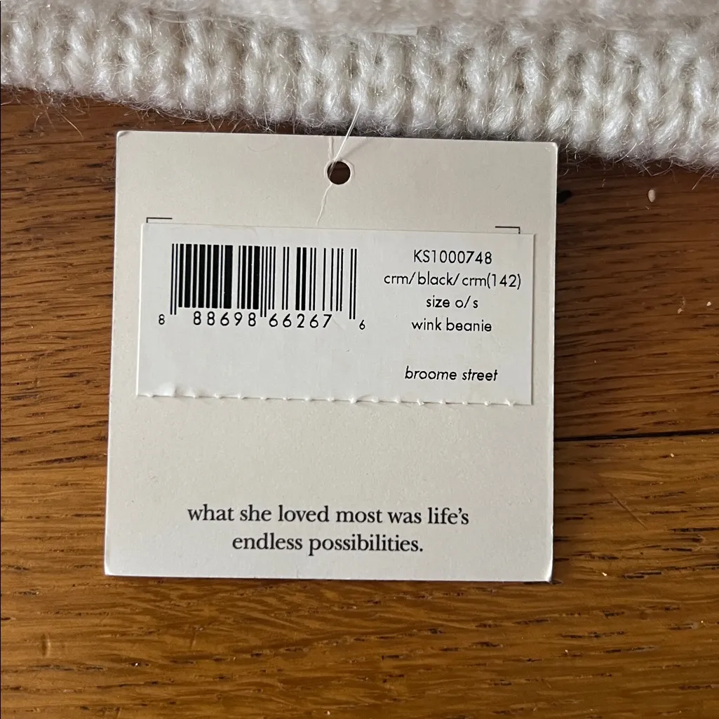 NWT - KATE SPADE / BROOME STREET - Cream Knit Beanie with Pom-Pom - Image 4