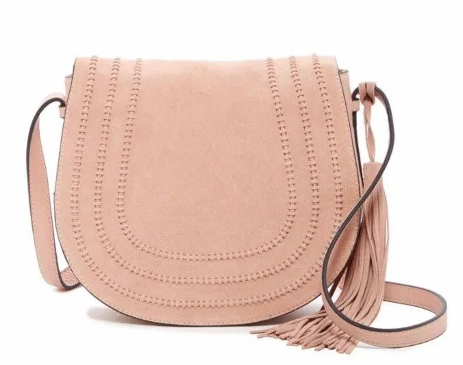 Izzi Pink Suede Saddle Bag - Image 3