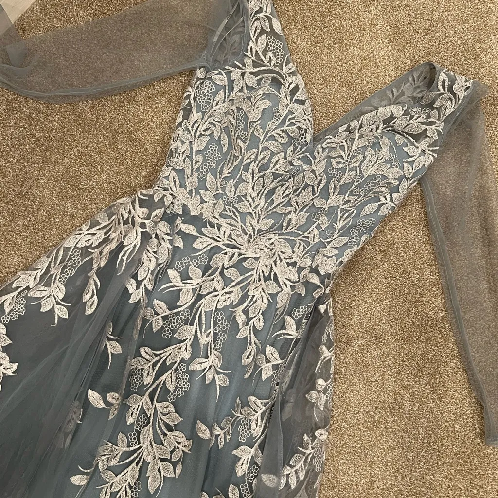 Elegant Blue Lace Evening Dress White Size 2 - Image 2