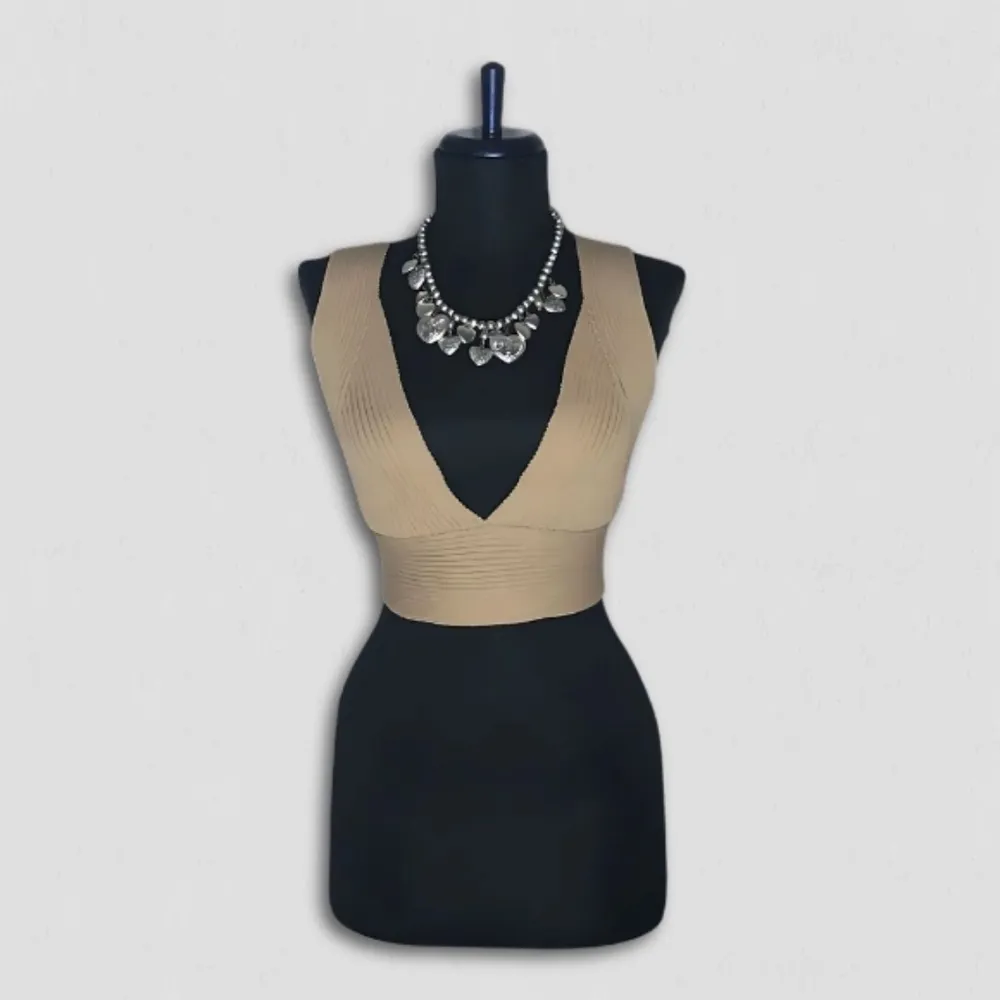 Nasty Gal Knit Ribbed Bralette Halter Top Oatmeal Beige Large - Image 2