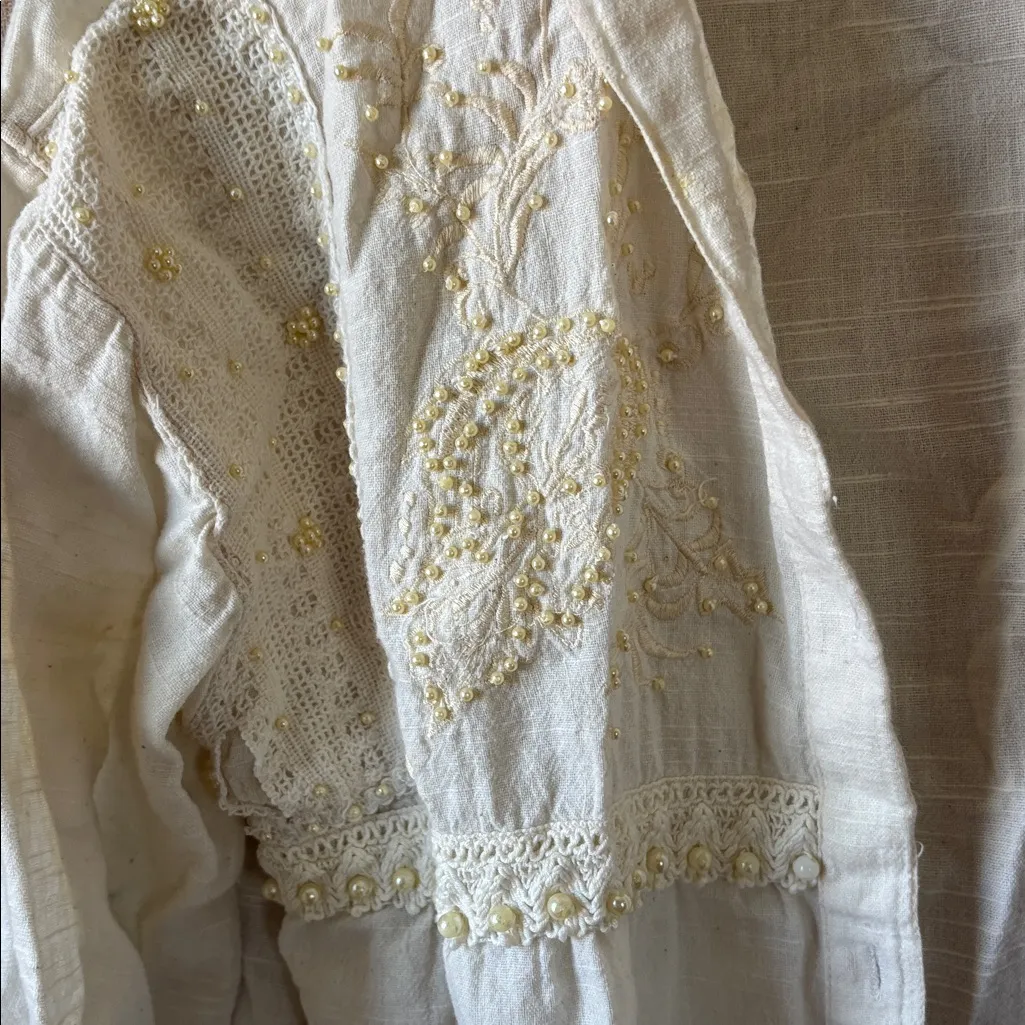 First Impressions Cream Embroidered and beaded blouse medium - Image 2