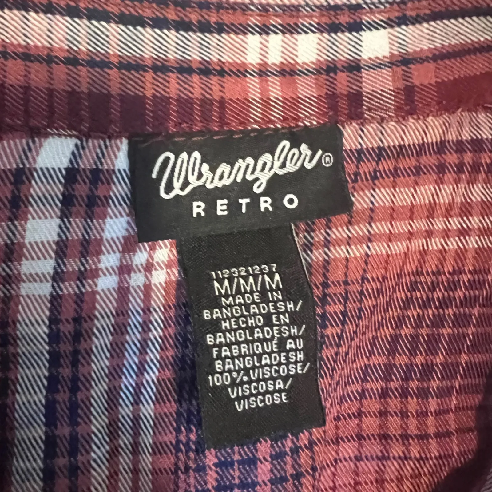 Wrangler Retro Western Plaid Pearl Snap Button Down Shirt Women M Viscose Maroon - Image 3