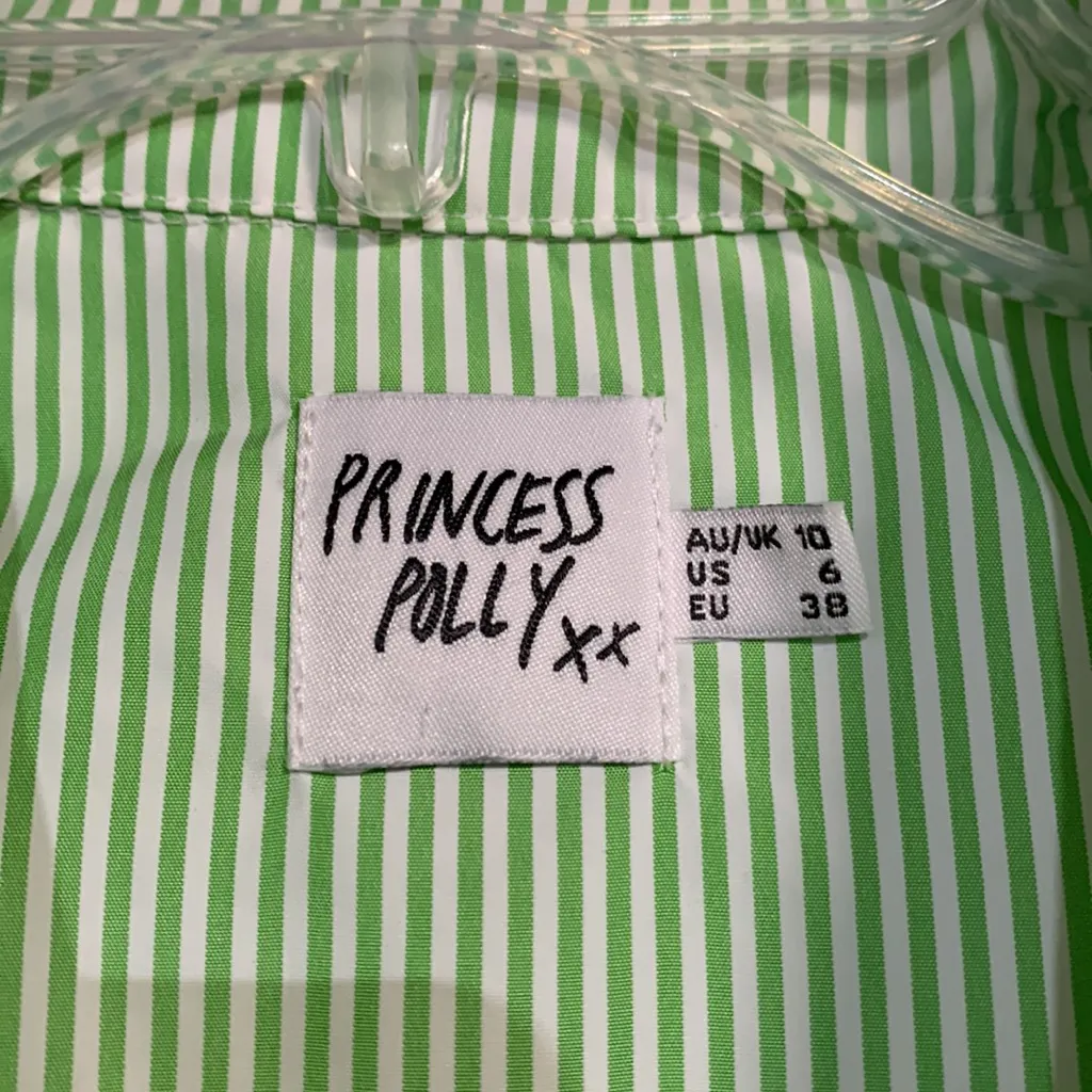 PRINCESS POLLY GREEN WHITE STRIP BUTTON DOWN SHIRT BLOUSE 6 - Image 2