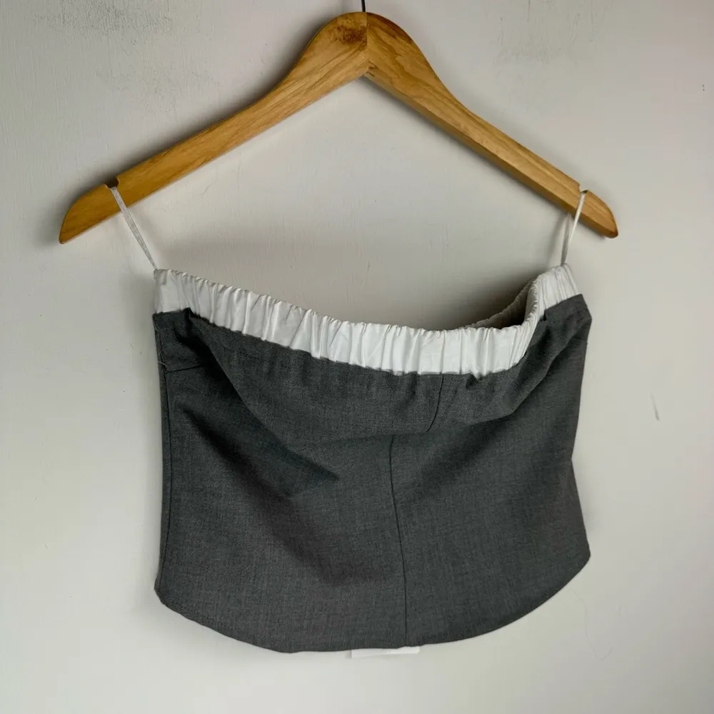NWT ZARA Grey Contrast Boxer Top Sz Medium Tube Crop Preppy - Image 7