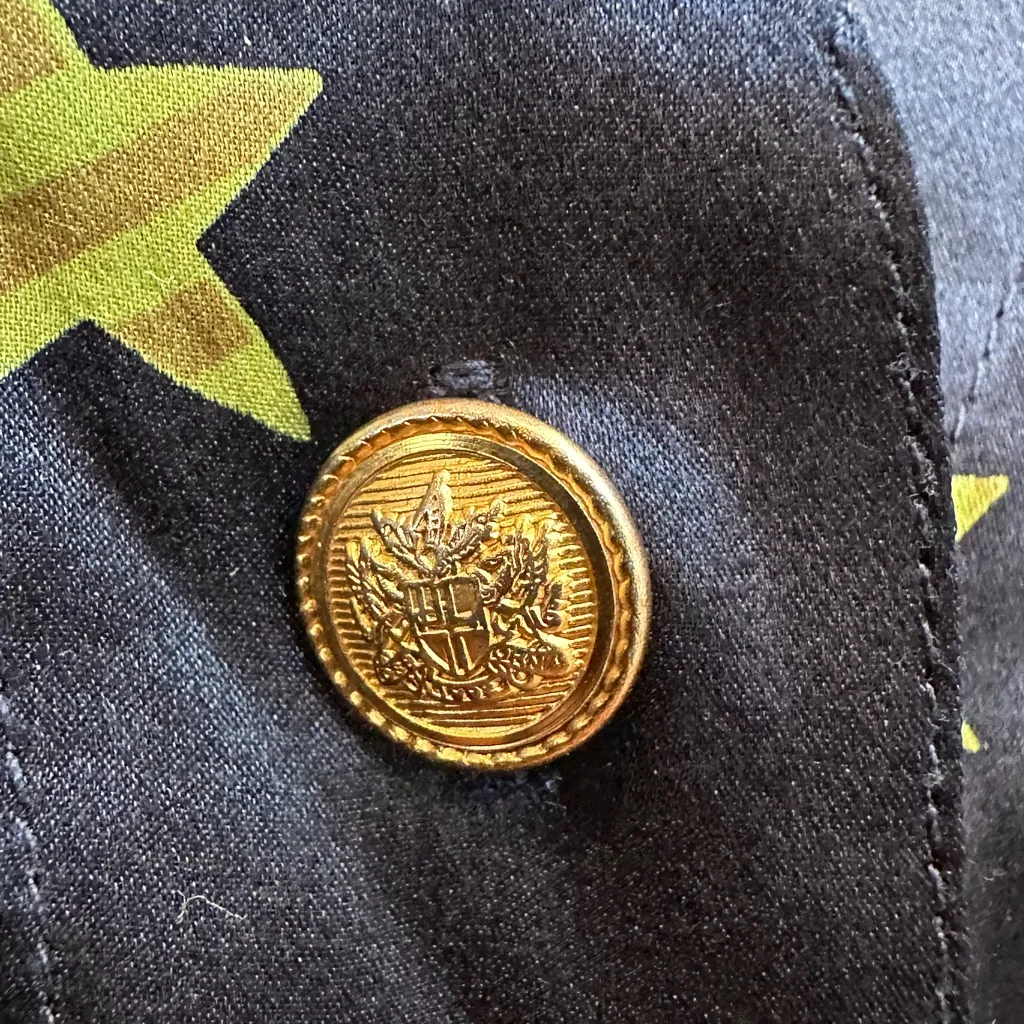 Vintage Kasper A.S.L  80’s 100% Silk Navy and Yellow Star Print Blouse Size 8 M - Image 6