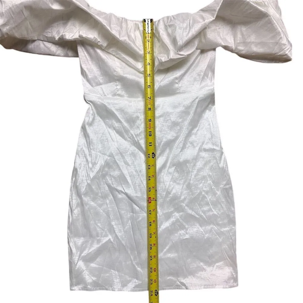 NWOT Lulus Women's Fanciful White Taffeta Off-the-Shoulder Bodycon Mini Dress S - Image 5