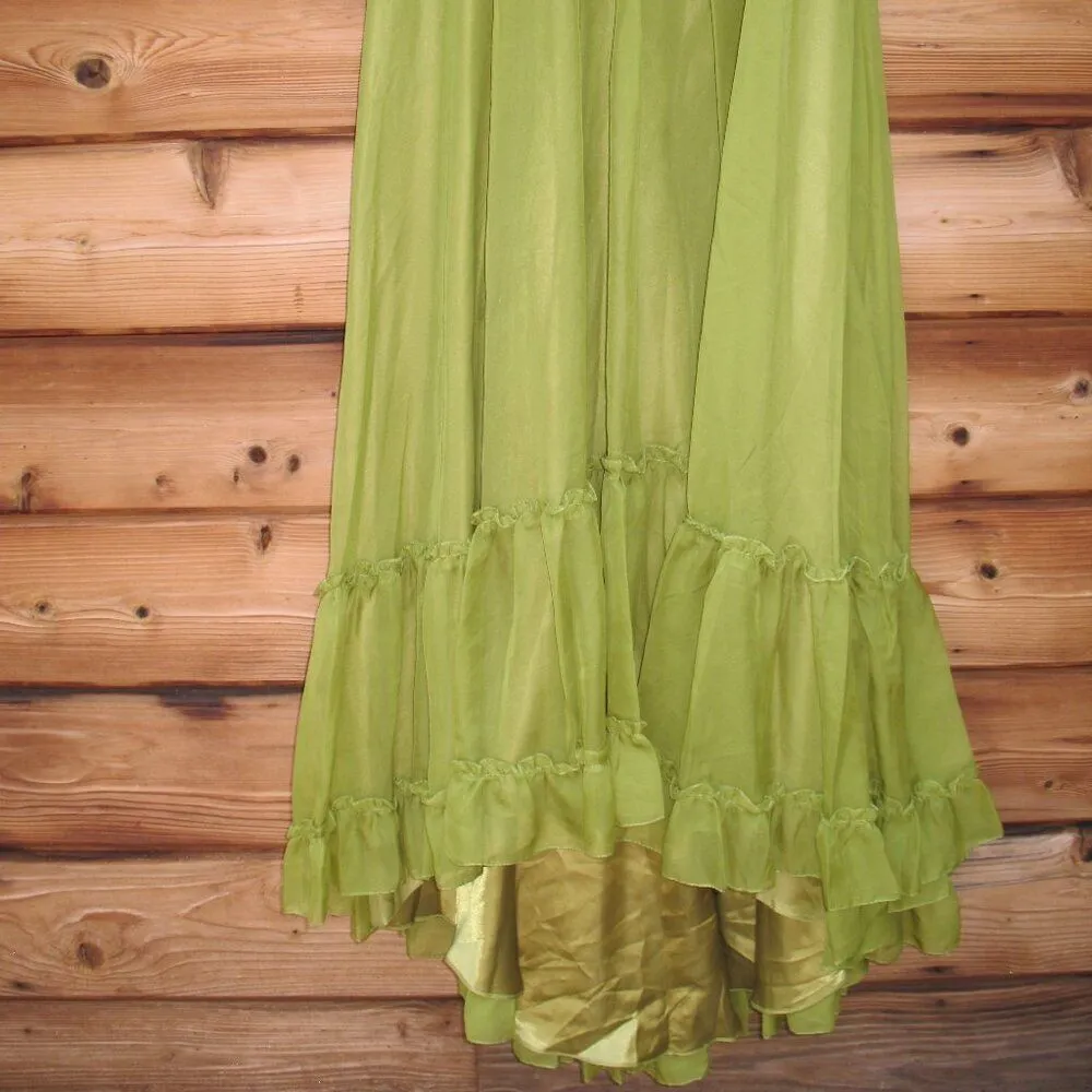 MAC DUGGAL  Green Ruffled Mock Neck Flutter Sleeve High Low Hem Gown - Image 7