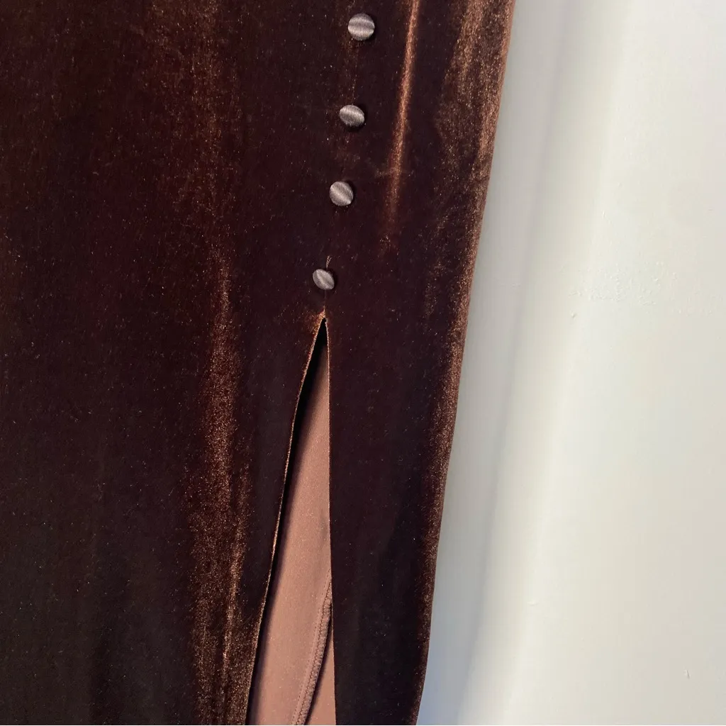 Vintage Brown Velvet Dress Midi Bodycon Fall Witchy Gothic Whimsy 90s Gala Y2K 8 - Image 4