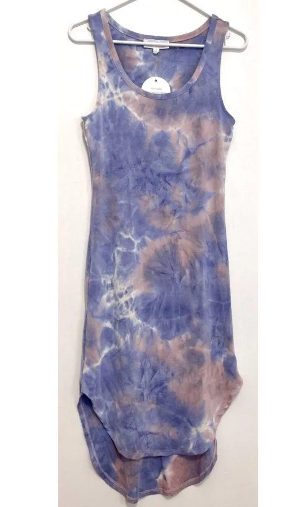 NEW NWT PINK ROSE Periwinkle Blue Mauve Pink Tie Dye Sleeveless Midi Tank Dress - Image 2