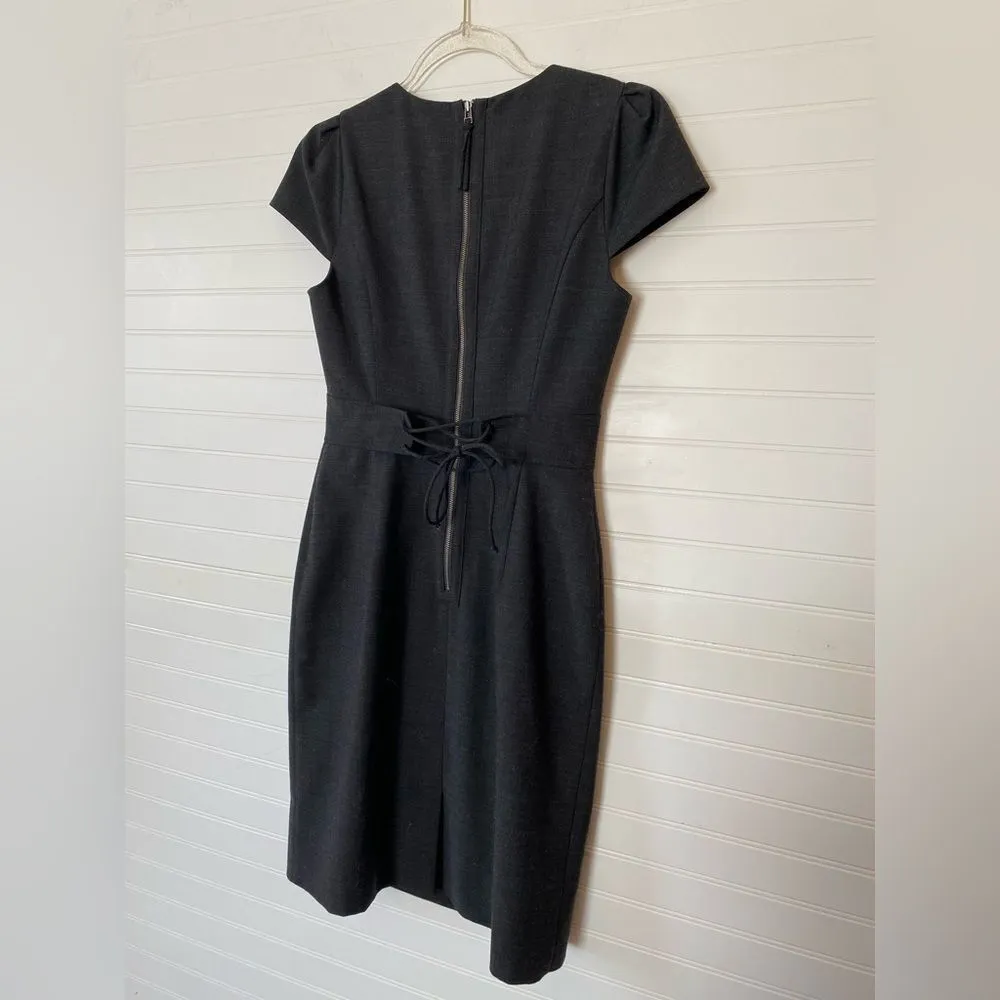 Rebecca Taylor Charcoal Black Back Corset Tie Pencil Dress - Image 10