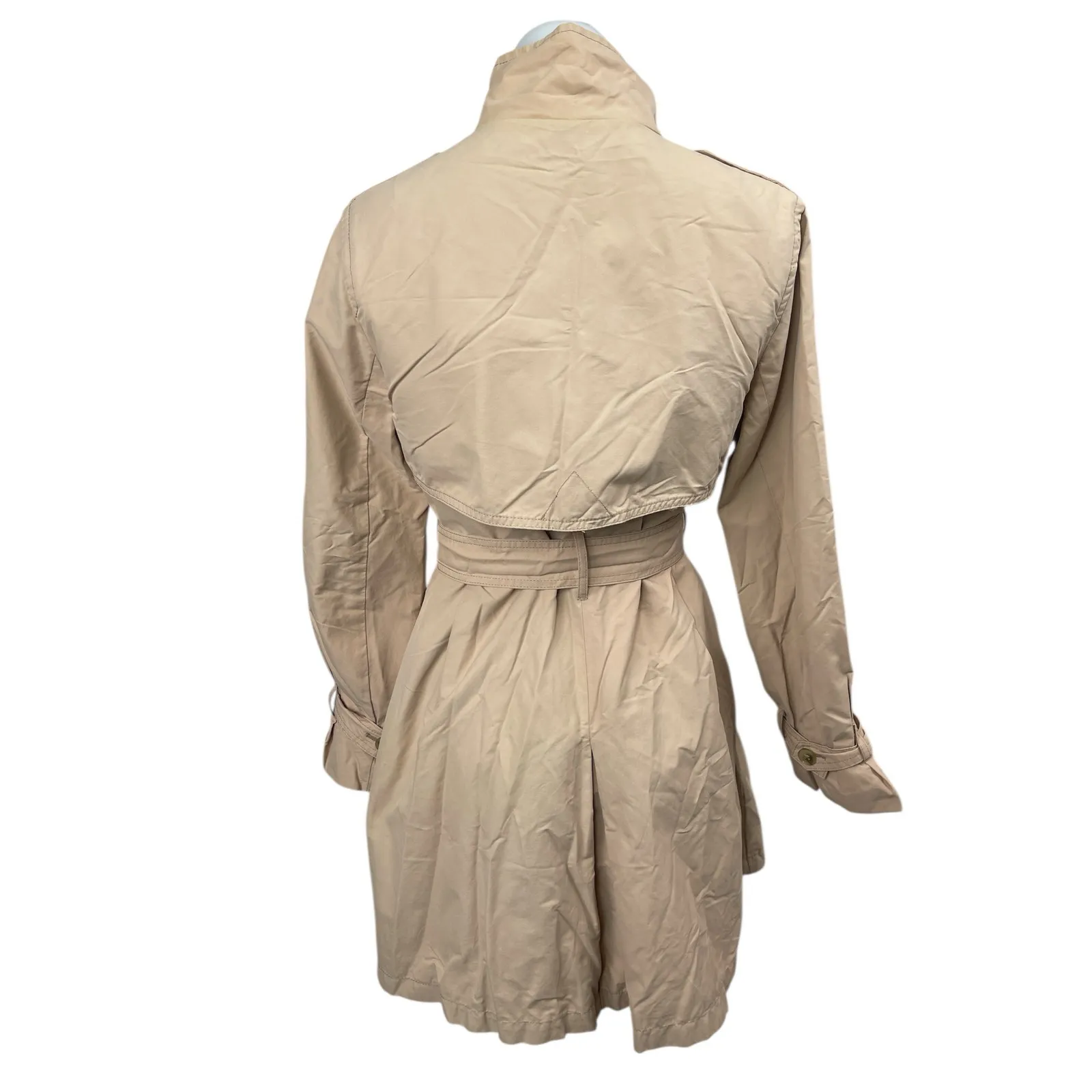 GAP Beige Long Sleeve Mock Neck Belted Double Breasted Trench Coat Jacket Size S - Image 3