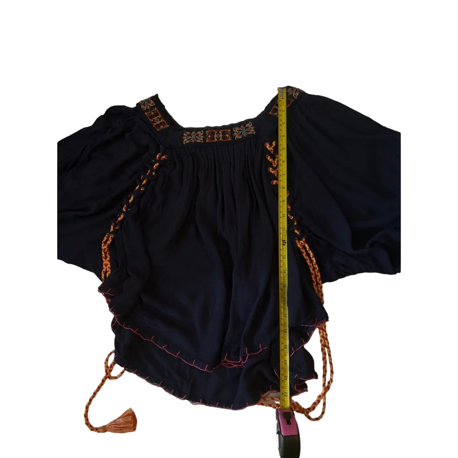 Rocks & Indigo Embroidered Floral Top M Boho Hippie Costal Cowgirl Coconut Girl Orange Size M - Image 10