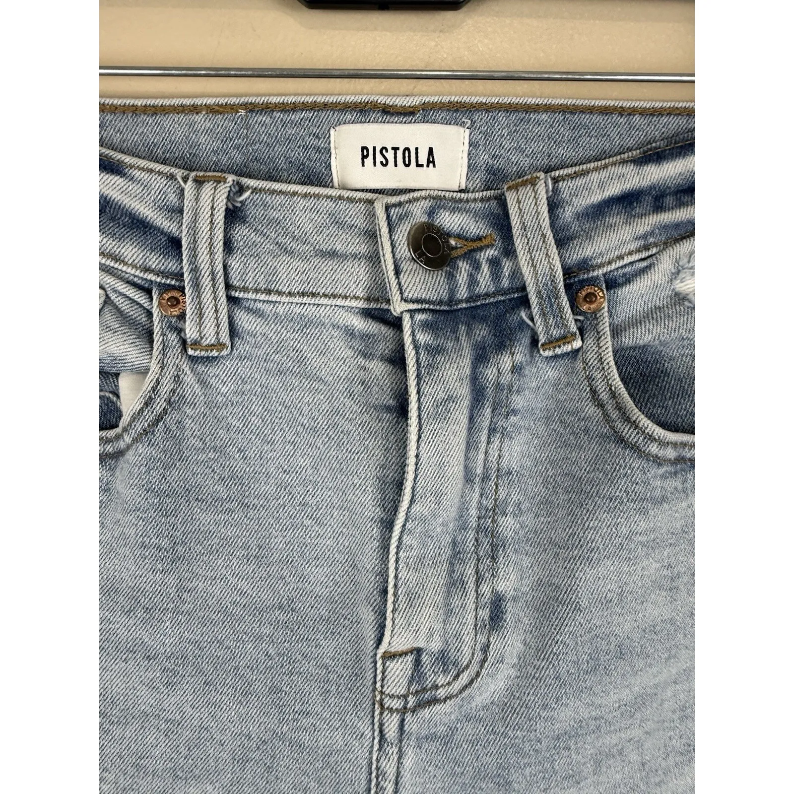 Pistola Women’s High Rise Cropped Denim Jeans Light Wash Raw Hem Size 26 - Image 4
