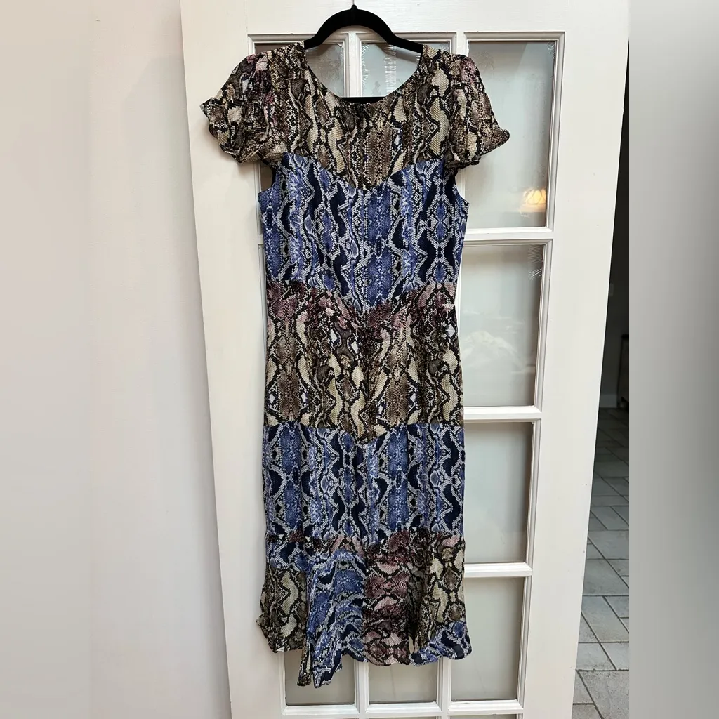 Parker Delia 100% Silk Snake Print Delia Dress Size 12 Formal Ruched Ruffle - Image 7