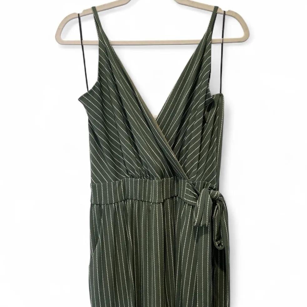 KAILEIGH Rica Knit Cropped Striped Green Jumpsuit size L - Image 3