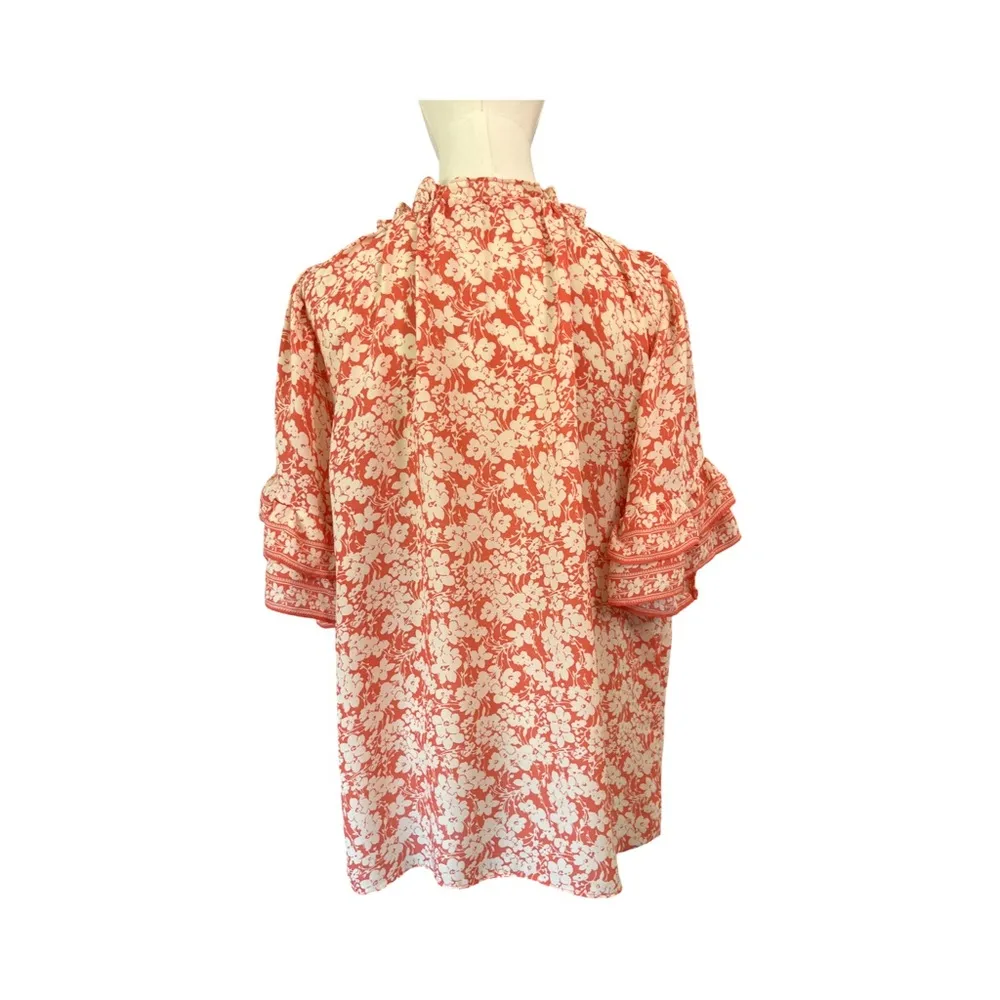 Max Studio Coral Floral Blouse 1X Ruffle Sleeve Boho Top 100% Polyester EUC - Image 3
